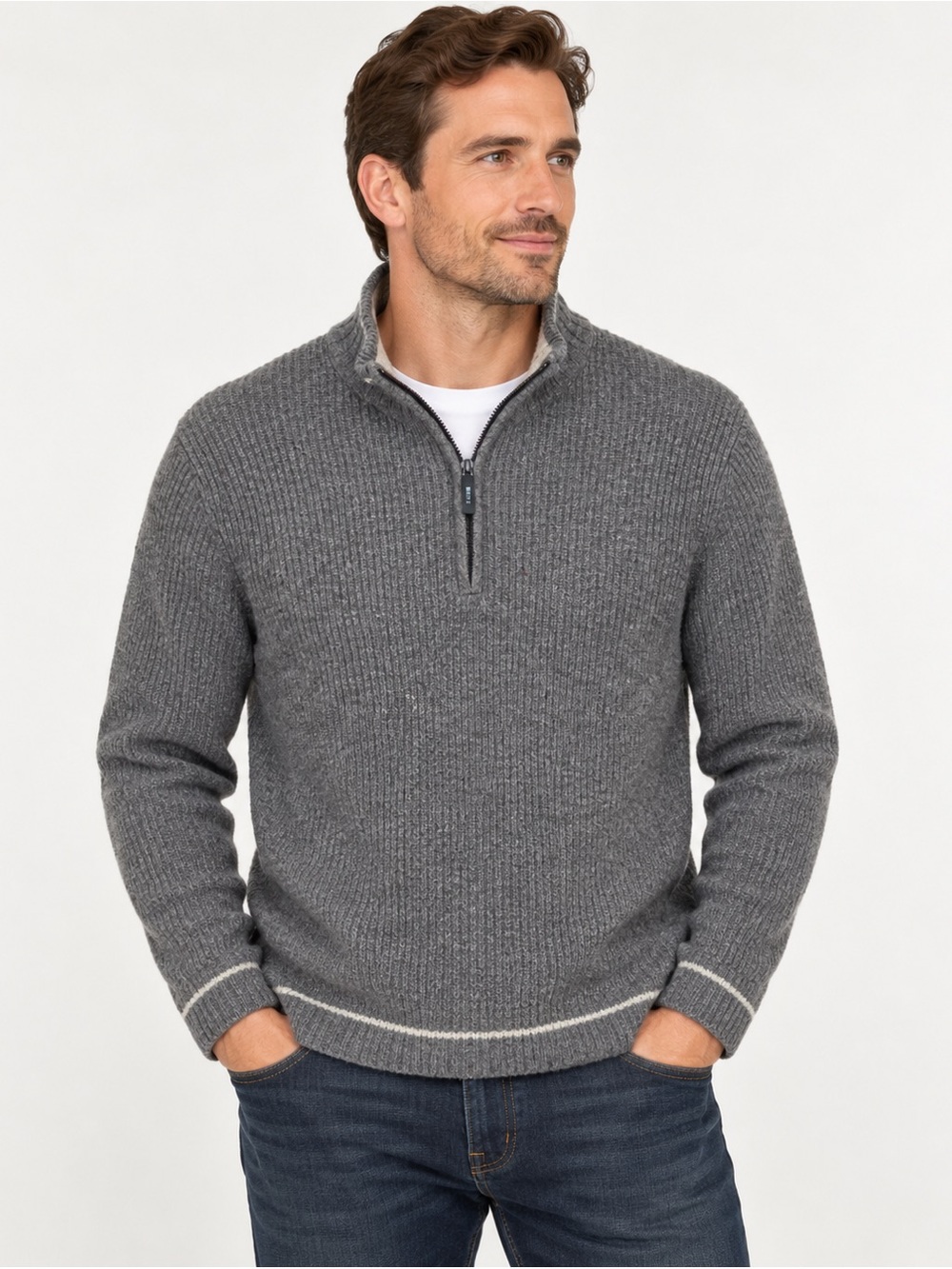 Robert Graham 100% Wool Quarter Zip Sweater Grey Men’s L Classic Fit 22.5x27